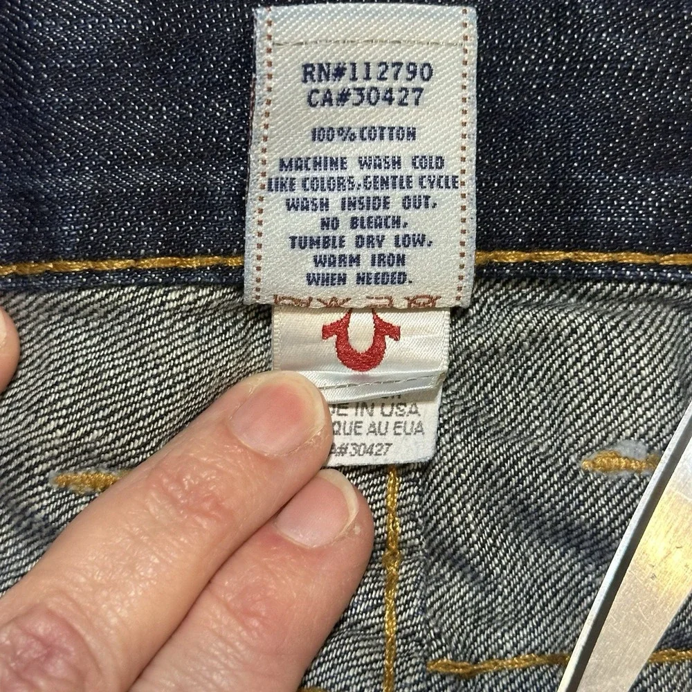 True‎ Religion Section Row Seat Jeans Men's 36 Dark Wash Straight Leg Button Fly